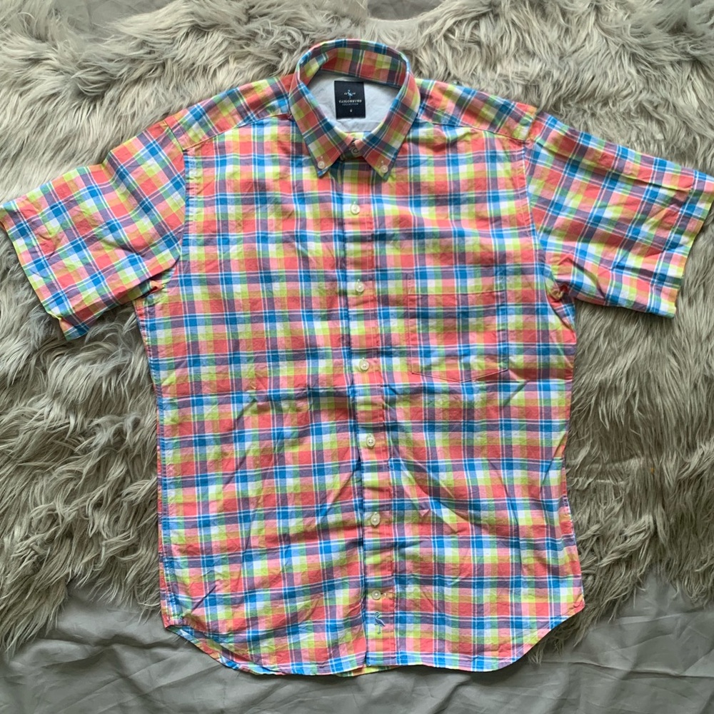 TailorByrd Plaid S/S Knit “Getaway” Button-Down Shirt Size S